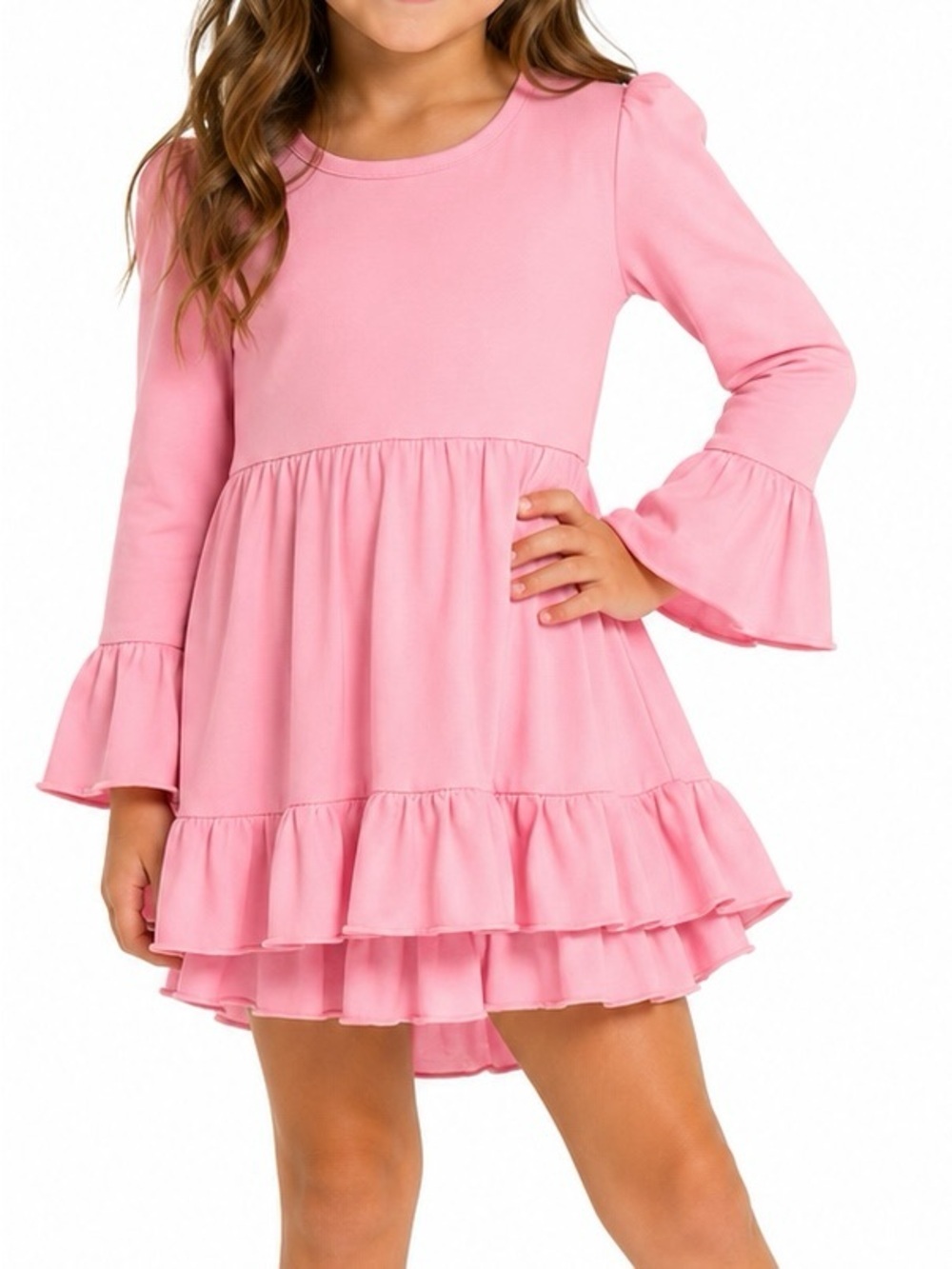 Sayoo Girls Pink Ruffle Dress Size 110 Long Sleeve Party Easter Dress